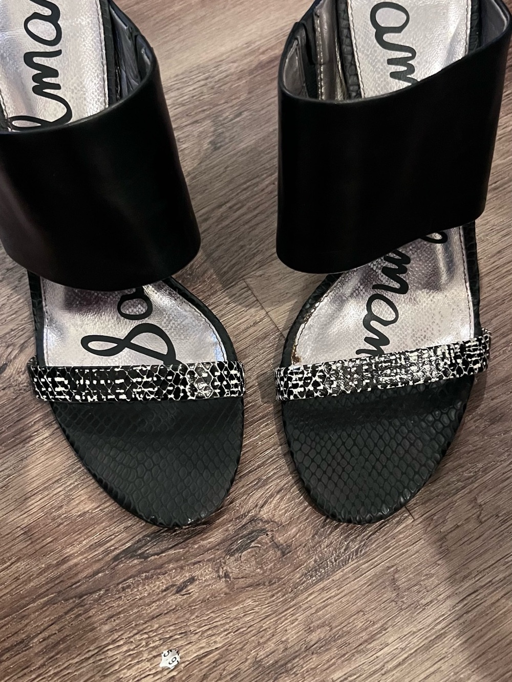 Sam Edelman Black Slide Heels with Silver Crystal Toe Strap